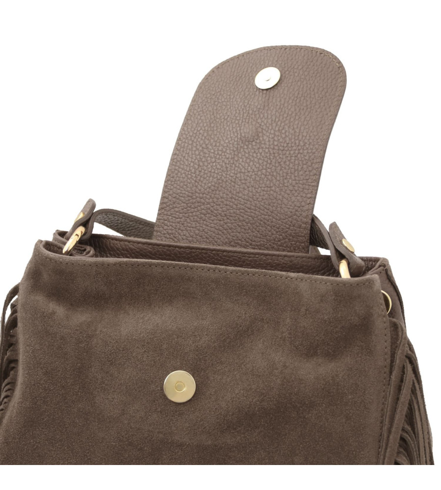 Rosa - Borsa a Spalla in Pelle Scamosciata con Frange