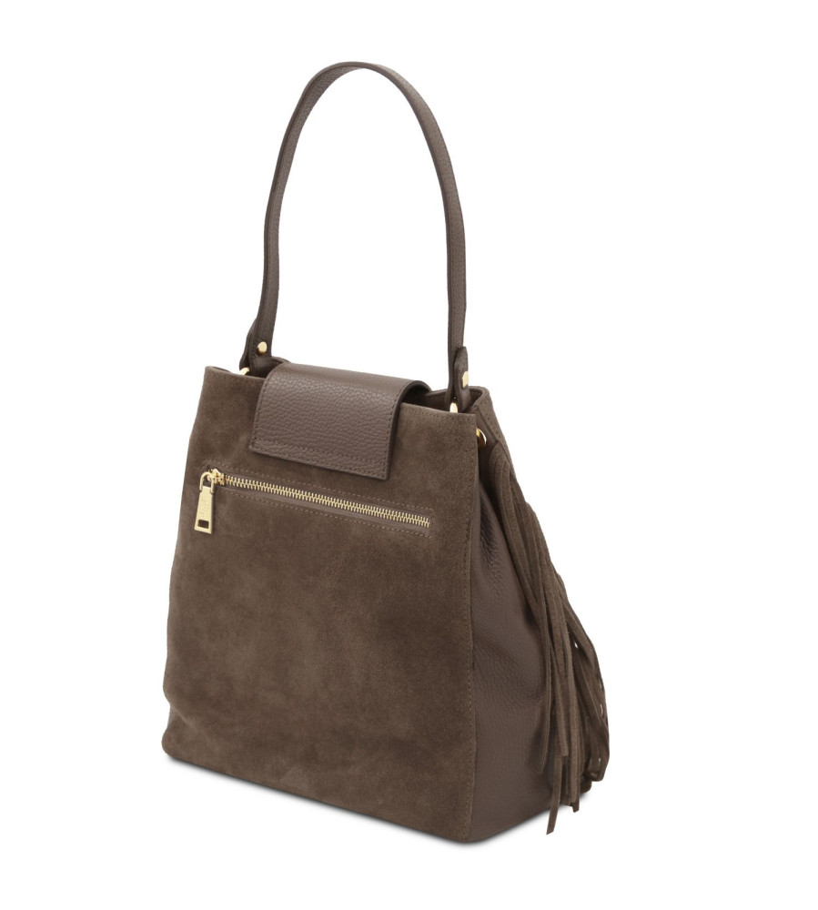 Rosa - Borsa a Spalla in Pelle Scamosciata con Frange