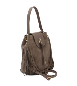 Rosa - Borsa a Spalla in Pelle Scamosciata con Frange