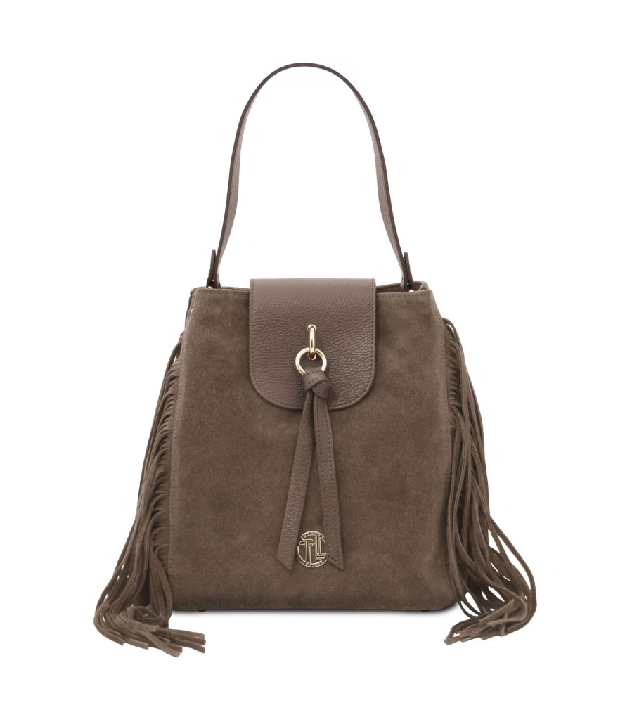 Rosa - Borsa a Spalla in Pelle Scamosciata con Frange