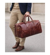 Antony - Borsone in pelle marrone classico | Bagaglio a mano artigianale Made in Italy