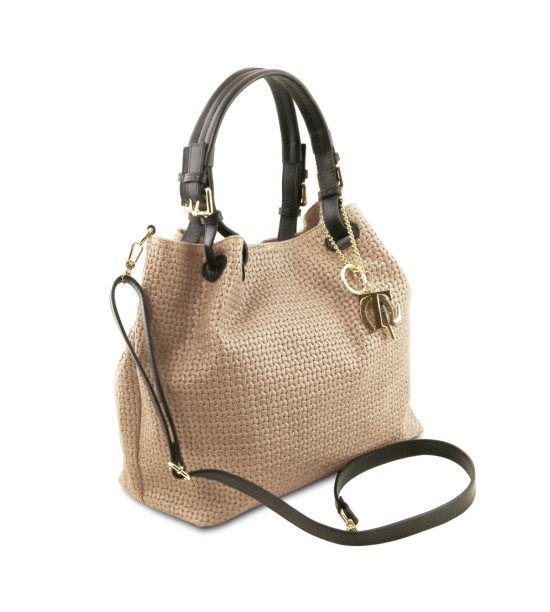 Giudy - Borsa Shopping in Pelle Stampa Intrecciata